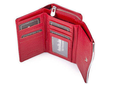 Duży czerwony portfel damski w motylki z metalową "falą" z przodu RFID na zamek - obrazek 4