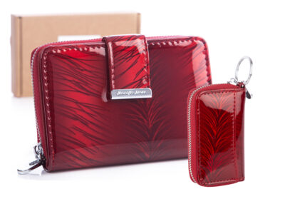 Zestaw prezentowy Etui na klucze czerwone listki + Portfel damski czerwone listki