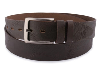 Klasyczny, skórzany pasek męski do spodni ciemnobrązowy skóra naturalna licowa - obrazek 4