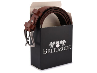 Wąski skórzany pasek męski do spodni 2.9 cm Beltimore brązowy 125 cm. - obrazek 5