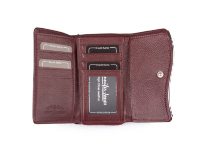 Duży fioletowy portfel damski w motylki z metalową "falą" z przodu RFID na zamek - obrazek 3