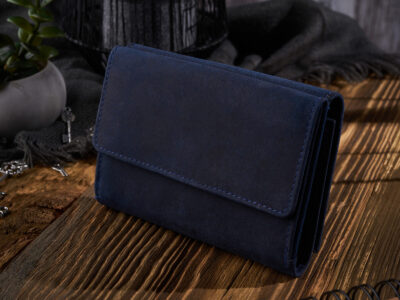 Granatowy średniej wielkości skórzany portfel damski w stylu vintage Paolo Peruzzi - obrazek 3