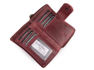 Ręcznie szyty portfel damski w kwiaty vintage skórzany bordowy RFID - obrazek 4