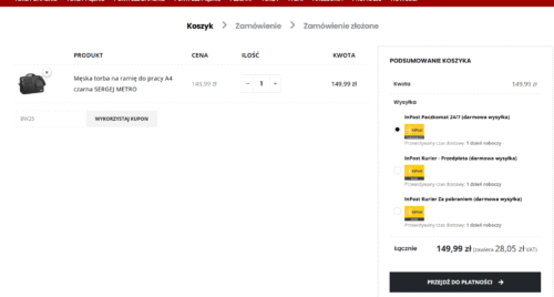 Kod rabatowy w koszyku LadneTorby Black Friday 2025