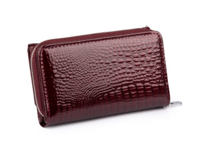Duży burgundowy portfel damski z metalową "falą" z przodu RFID na zamek - obrazek 2