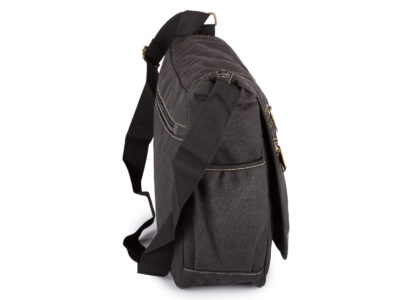 Duża szara torba męska na ramię A4 w stylu vintage z kieszenią na laptopa 16" - obrazek 4