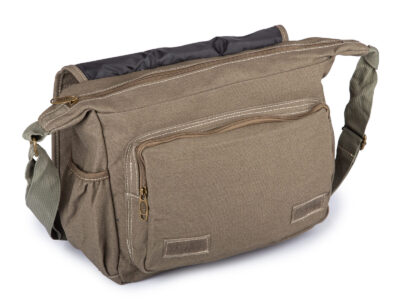 Pojemna, materiałowa torba męska na ramię w stylu vintage w kolorze khaki ORMI - obrazek 4