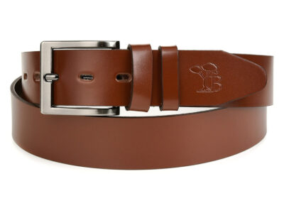 Elegancki, brązowy pasek męski do spodni skórzany z metalową klamrą klasyczną Beltimore 125 cm - obrazek 2