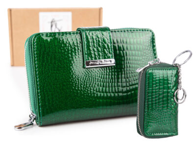 Zestaw prezentowy Etui na klucze zielone + Portfel damski zielony
