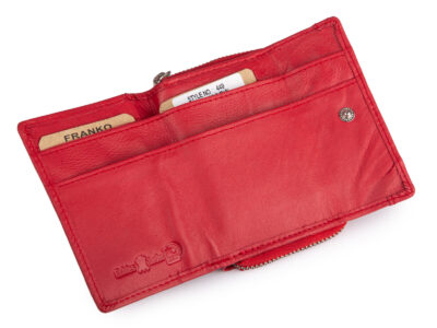 Mały portfel skórzany RFID składany kieszonkowy czerwony Franko - obrazek 3