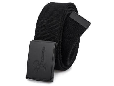 Materiałowy pasek męski do spodni w kolorze czarnym z czarną, metalową klamrą 130 cm - obrazek 9