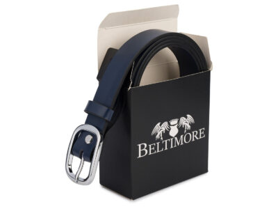 Elegancki, granatowy pasek damski skórzany do spodni polskiej marki Beltimore 120 cm - obrazek 6