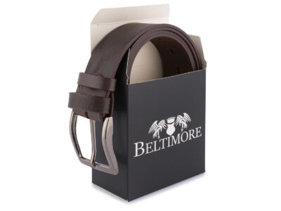 Klasyczny, skórzany pasek męski do spodni ciemnobrązowy skóra naturalna licowa - obrazek 5