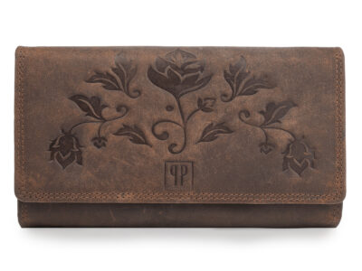 Portfel damski skórzany w stylu vintage pojemny ciemnobrązowy RFID Paolo Peruzzi