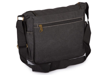 Duża szara torba męska na ramię A4 w stylu vintage z kieszenią na laptopa 16" - obrazek 3