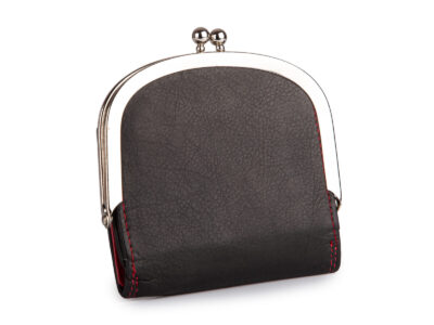 Czerwono-czarna, skórzana, portmonetka damska zapinana na klasyczny metalowy bigiel RFID - obrazek 2