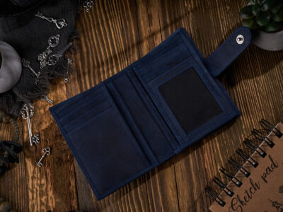 Średniej wielkości granatowy portfel damski z surowej skóry naturalnej w stylu vintage Paolo Peruzzi - obrazek 4