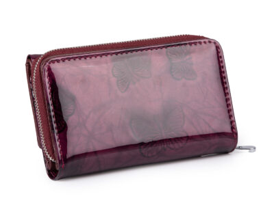Duży fioletowy portfel damski w motylki z metalową "falą" z przodu RFID na zamek - obrazek 2