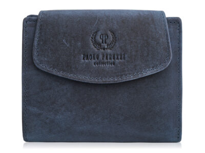 Portfel damski średni ze skóry naturalnej vintage RFID granatowy Paolo Peruzzi