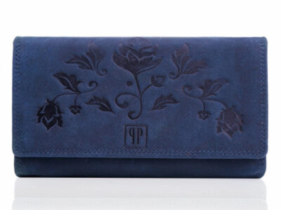 Portfel damski skórzany w stylu vintage pojemny granatowy RFID Paolo Peruzzi