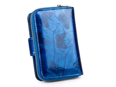 Portfel damski niebieski lakierowany z wzorkiem w motylki RFID Gregorio - obrazek 2
