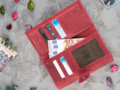 Portfel damski skórzany w stylu vintage pojemny czerwony RFID Paolo Peruzzi - obrazek 6