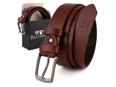 Wąski skórzany pasek męski do spodni 2.9 cm Beltimore brązowy 125 cm.