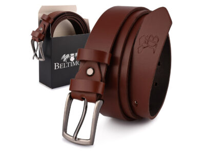 Wąski skórzany pasek męski do spodni 2.9 cm Beltimore brązowy 125 cm.