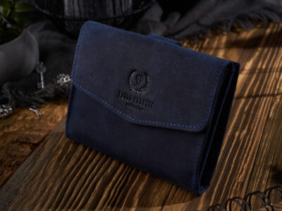 Średniej wielkości granatowy portfel damski z surowej skóry naturalnej w stylu vintage Paolo Peruzzi - obrazek 2