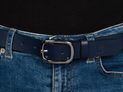 Elegancki, granatowy pasek damski skórzany do spodni polskiej marki Beltimore 120 cm - obrazek 8