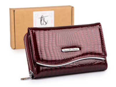 Duży burgundowy portfel damski z metalową "falą" z przodu RFID na zamek