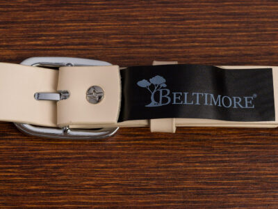 Elegancki, jasnobeżowy (ecru) pasek damski skórzany do spodni polskiej marki Beltimore 120 cm - obrazek 8