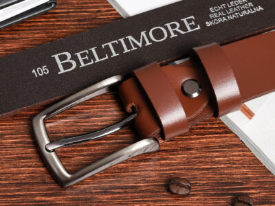 Wąski skórzany pasek męski do spodni 2.9 cm Beltimore brązowy 125 cm. - obrazek 2