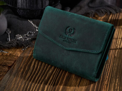 Średniej wielkości zielony portfel damski z surowej skóry naturalnej w stylu vintage Paolo Peruzzi - obrazek 2