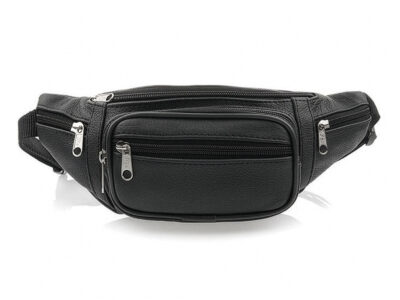 Czarna, skórzana saszetka biodrowa typu nerka Beltimore - obrazek 1