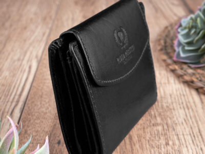 Portfel damski średni z gładkiej skóry naturalnej RFID czarny Paolo Peruzzi - obrazek 8