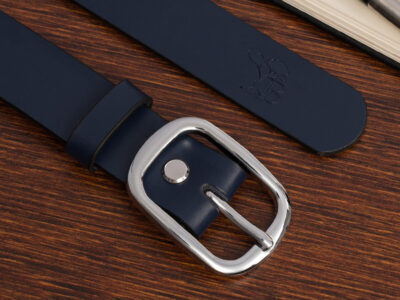 Elegancki, granatowy pasek damski skórzany do spodni polskiej marki Beltimore 110 cm - obrazek 2