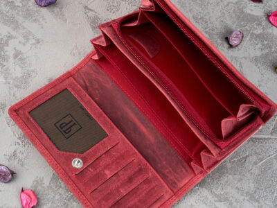 Portfel damski skórzany w stylu vintage pojemny czerwony RFID Paolo Peruzzi - obrazek 4