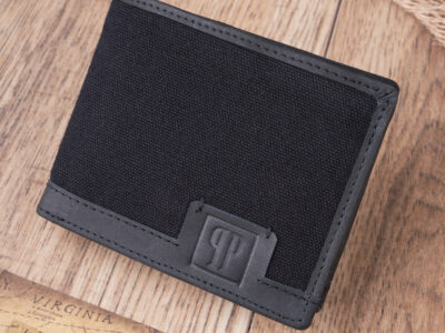 Wygodny, czarny portfel męski Paolo Peruzzi z mocnego materiału i skóry naturalnej - obrazek 3