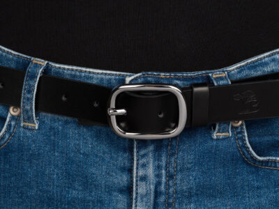 Elegancki, czarny pasek damski skórzany do spodni polskiej marki Beltimore 110 cm - obrazek 3