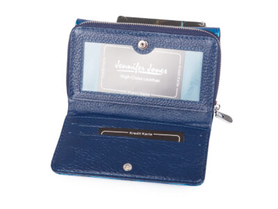 Duży niebieski portfel damski w motylki z metalową "falą" z przodu RFID na zamek - obrazek 5