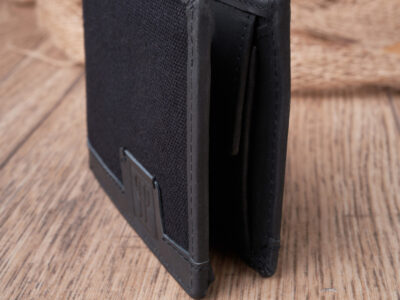 Wygodny, czarny portfel męski Paolo Peruzzi z mocnego materiału i skóry naturalnej - obrazek 8