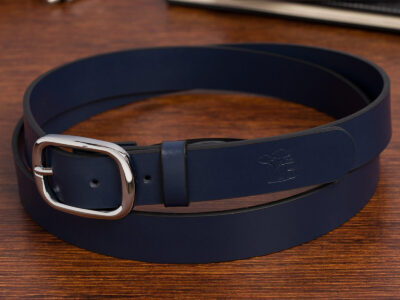 Elegancki, granatowy pasek damski skórzany do spodni polskiej marki Beltimore 110 cm - obrazek 4
