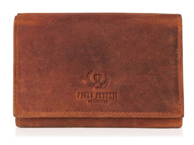 Jasnobrązowy średniej wielkości skórzany portfel damski w stylu vintage Paolo Peruzzi