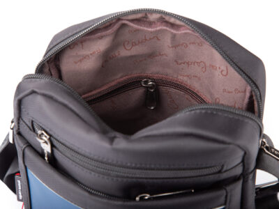 Czarno-niebieska torba męska na ramię Pierre Cardin - średnia i wygodna na co dzień - obrazek 7