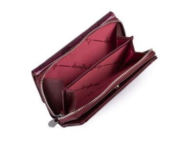 Duży fioletowy portfel damski w motylki z metalową "falą" z przodu RFID na zamek - obrazek 6