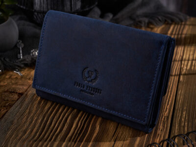 Granatowy średniej wielkości skórzany portfel damski w stylu vintage Paolo Peruzzi - obrazek 2