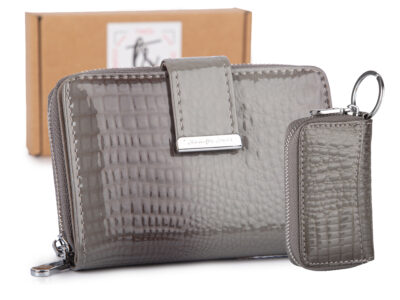 Zestaw prezentowy Etui na klucze szare + Portfel damski szary