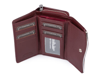 Duży fioletowy portfel damski w motylki z metalową "falą" z przodu RFID na zamek - obrazek 4