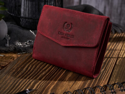 Średniej wielkości czerwony portfel damski z surowej skóry naturalnej w stylu vintage Paolo Peruzzi - obrazek 2